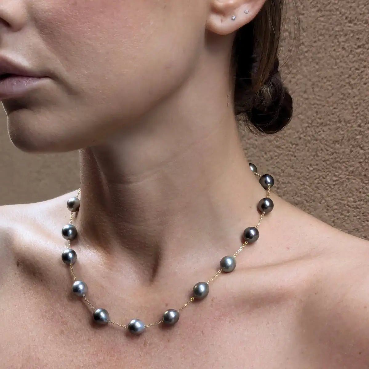 9 - 10mm Drops Tahitian Pearl Station Necklace - Marina Korneev