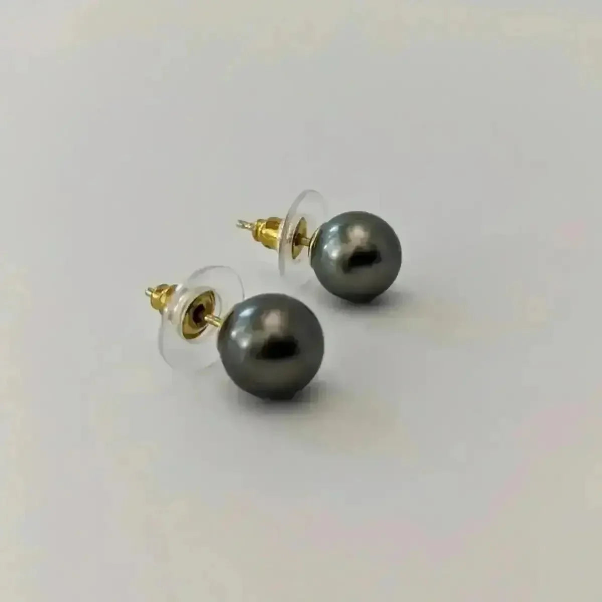 9 - 10mm Green Tahitian Pearl Stud Earrings - Marina Korneev