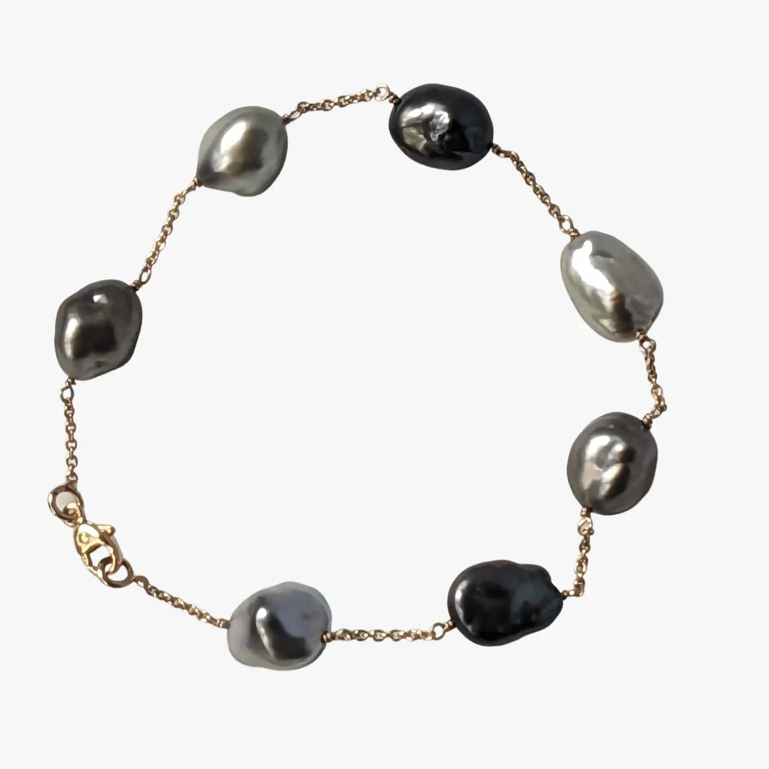 9-10mm Tahitian Keshi Pearl Station Tin Cup Chain Bracelet - Marina Korneev Fine Pearls