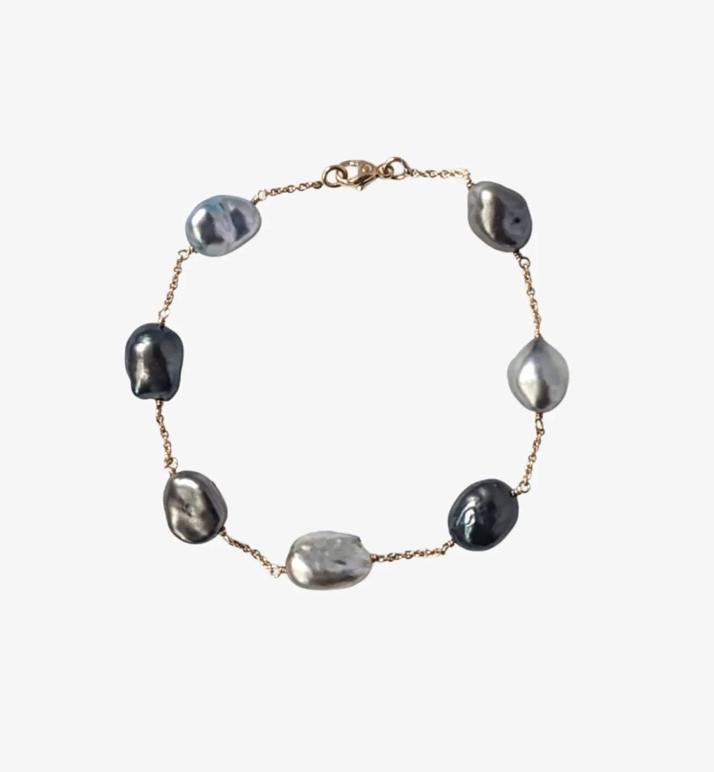 9-10mm Tahitian Keshi Pearl Station Tin Cup Chain Bracelet - Marina Korneev Fine Pearls