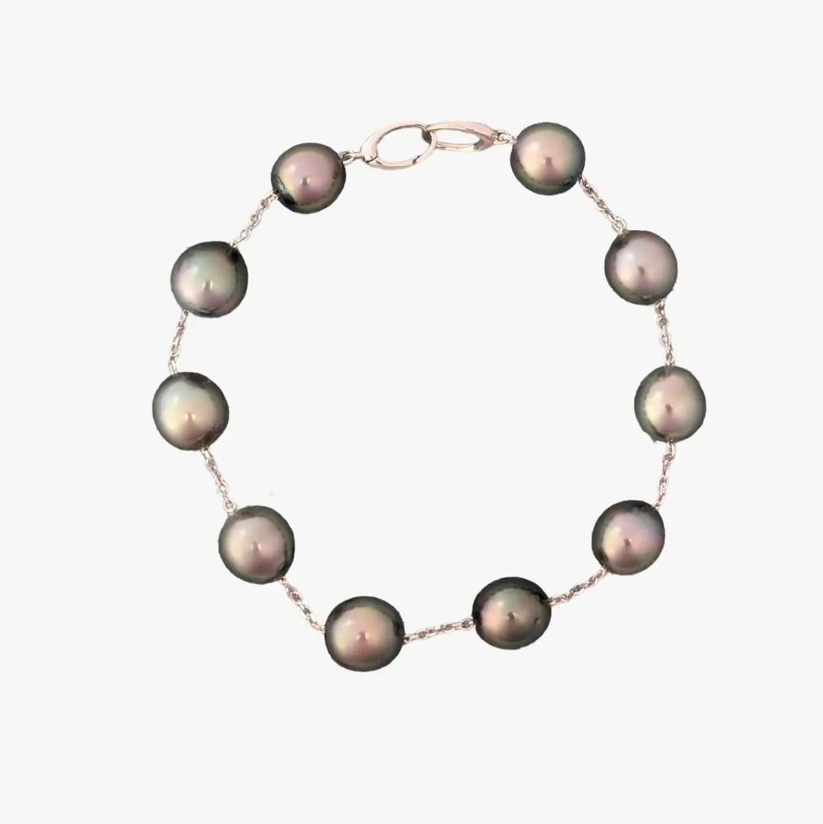 9 - 10mm Tahitian Pearl Station Tin Cup Chain Bracelet - Marina Korneev