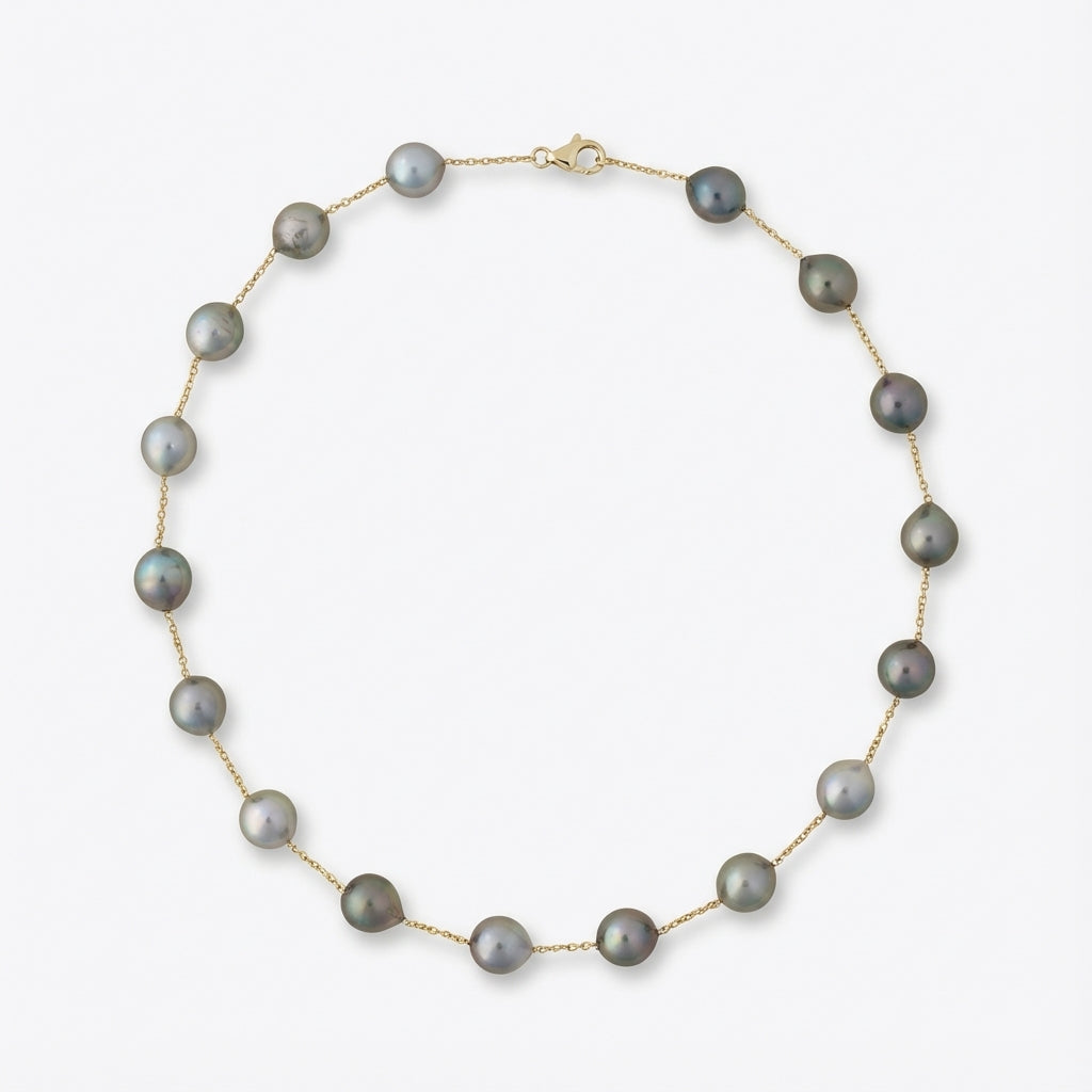 9 - 10mm Drops Tahitian Pearl Station Necklace Elegant Necklaces by Marina Korneev