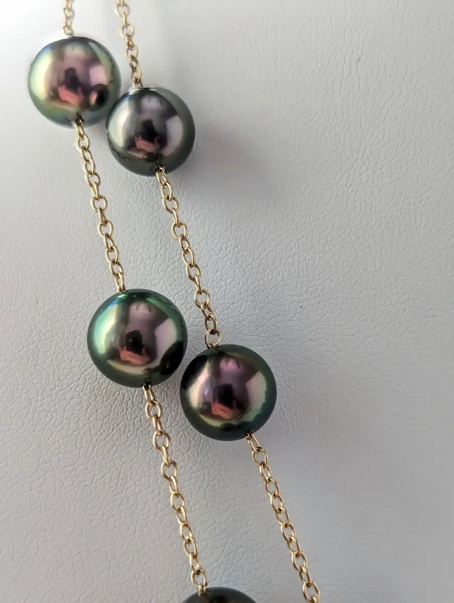 9-11mm EXCEPTIONAL Round Tahitian Pearl Station Long Necklace - Marina Korneev Fine Pearls