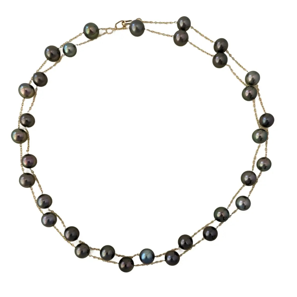 9 - 11mm EXCEPTIONAL Round Tahitian Pearl Station Long Necklace - Marina Korneev