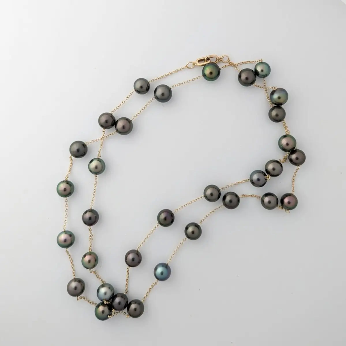 9-11mm EXCEPTIONAL Round Tahitian Pearl Station Long Necklace - Marina Korneev Fine Pearls