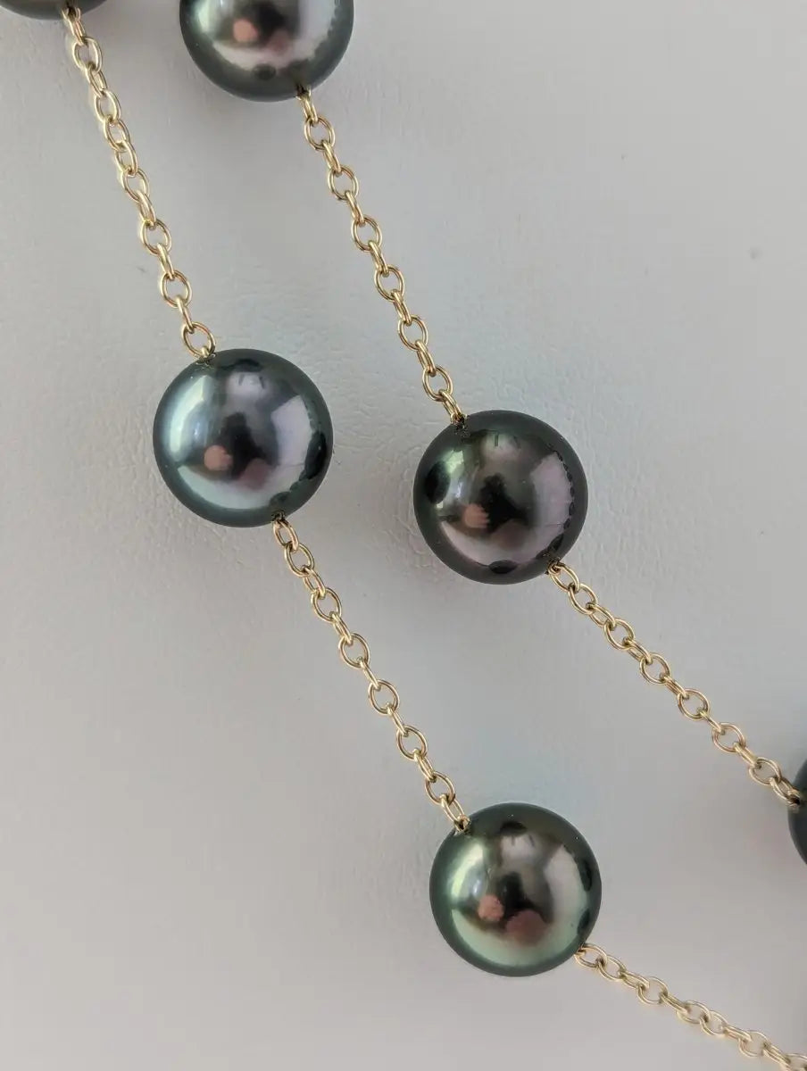 9-11mm EXCEPTIONAL Round Tahitian Pearl Station Long Necklace - Marina Korneev Fine Pearls