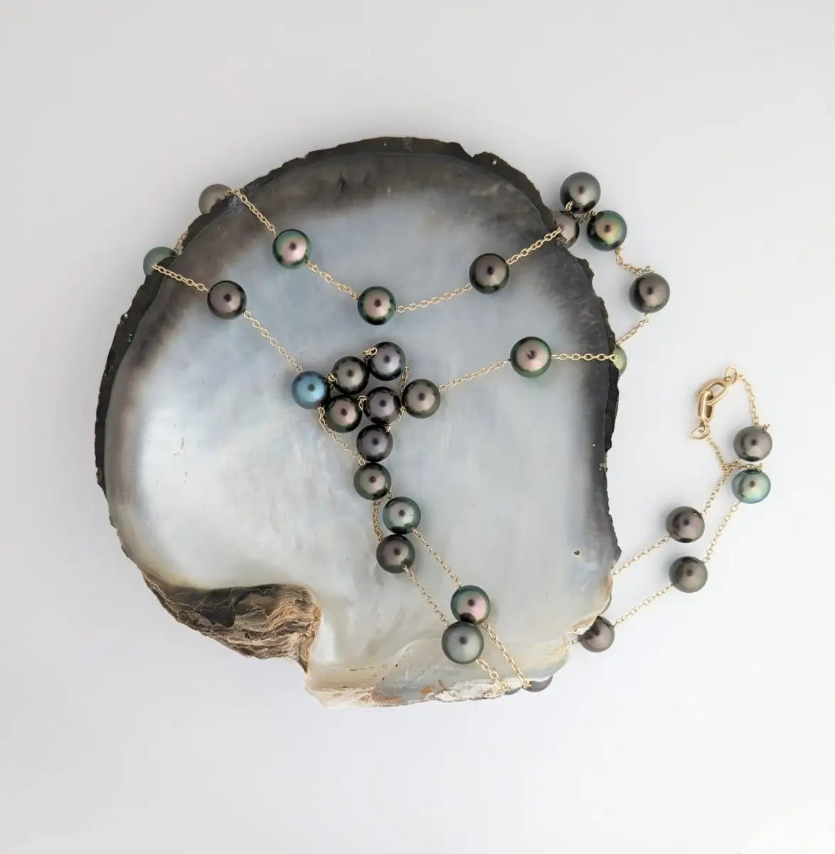 9-11mm EXCEPTIONAL Round Tahitian Pearl Station Long Necklace