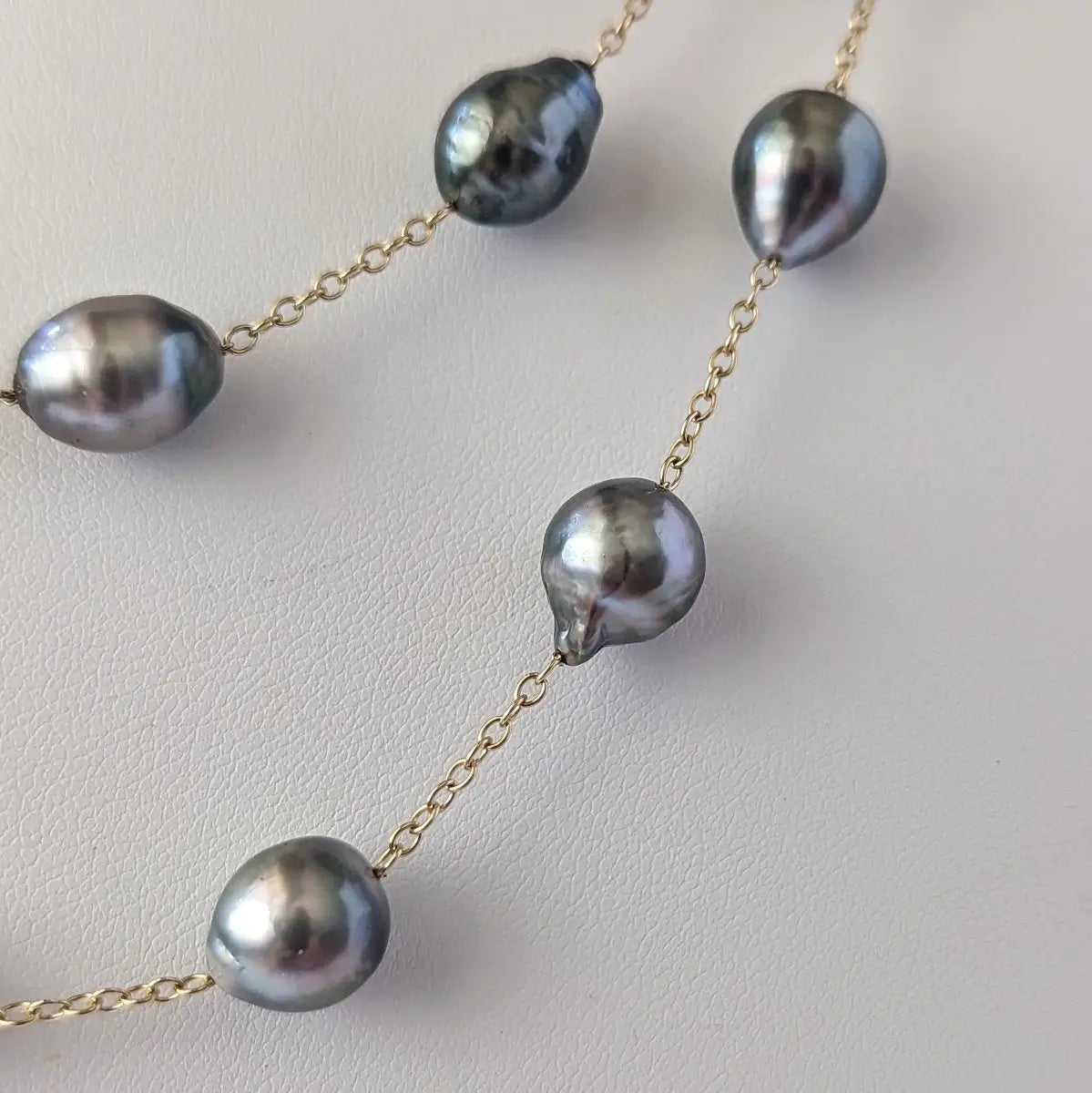 9-11mm Semi-Baroque Tahitian Pearl Station Long Necklace - Marina Korneev Fine Pearls