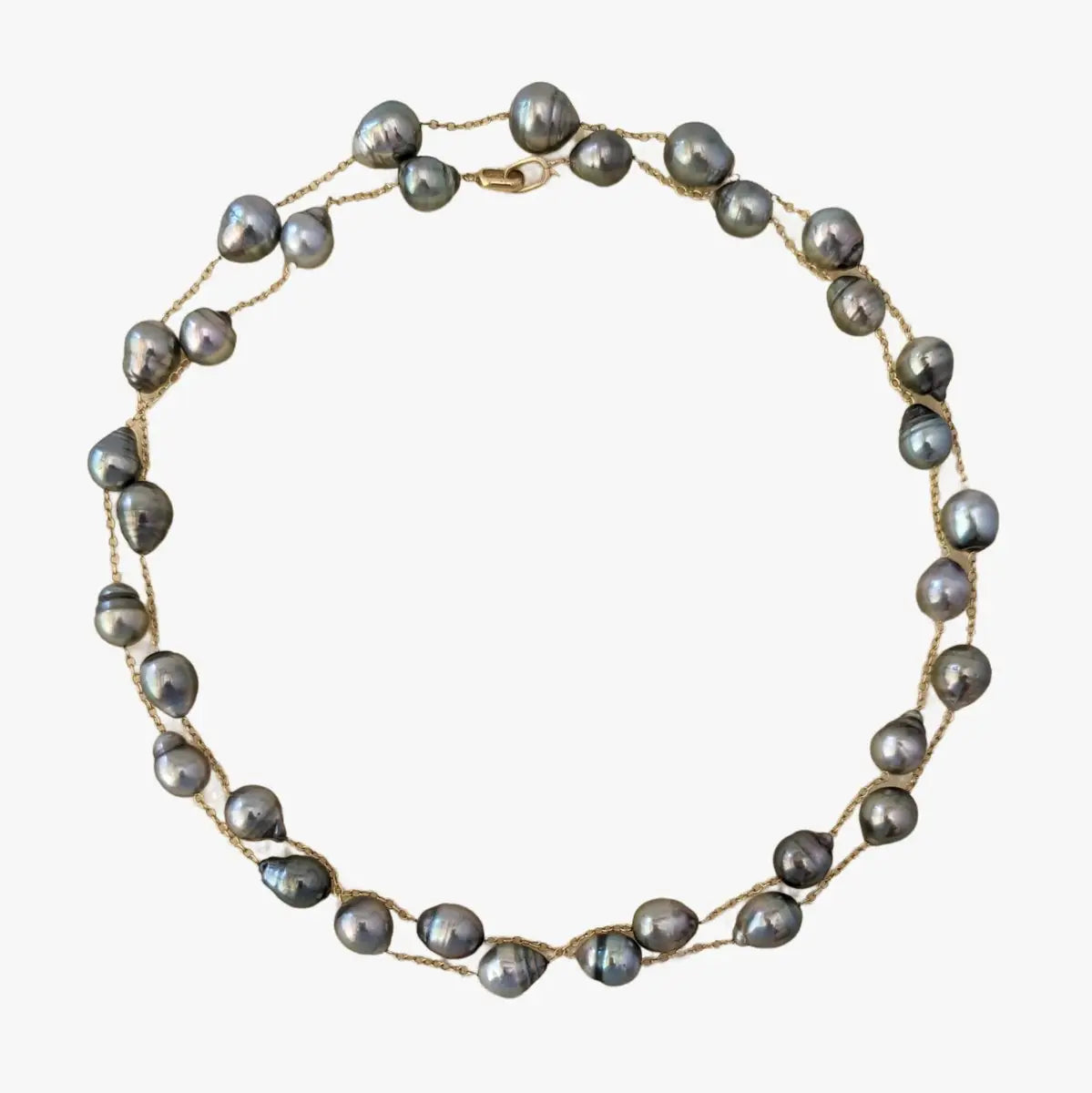 9 - 11mm Semi - Baroque Tahitian Pearl Station Long Necklace - Marina Korneev