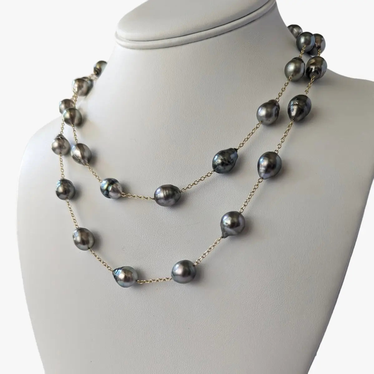 9-11mm Semi-Baroque Tahitian Pearl Station Long Necklace - Marina Korneev Fine Pearls