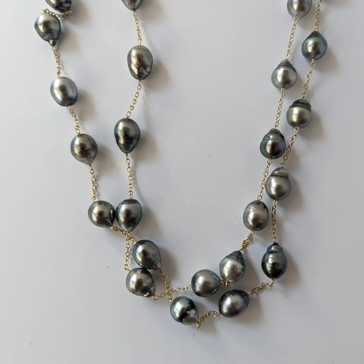 9-11mm Semi-Baroque Tahitian Pearl Station Long Necklace - Marina Korneev Fine Pearls