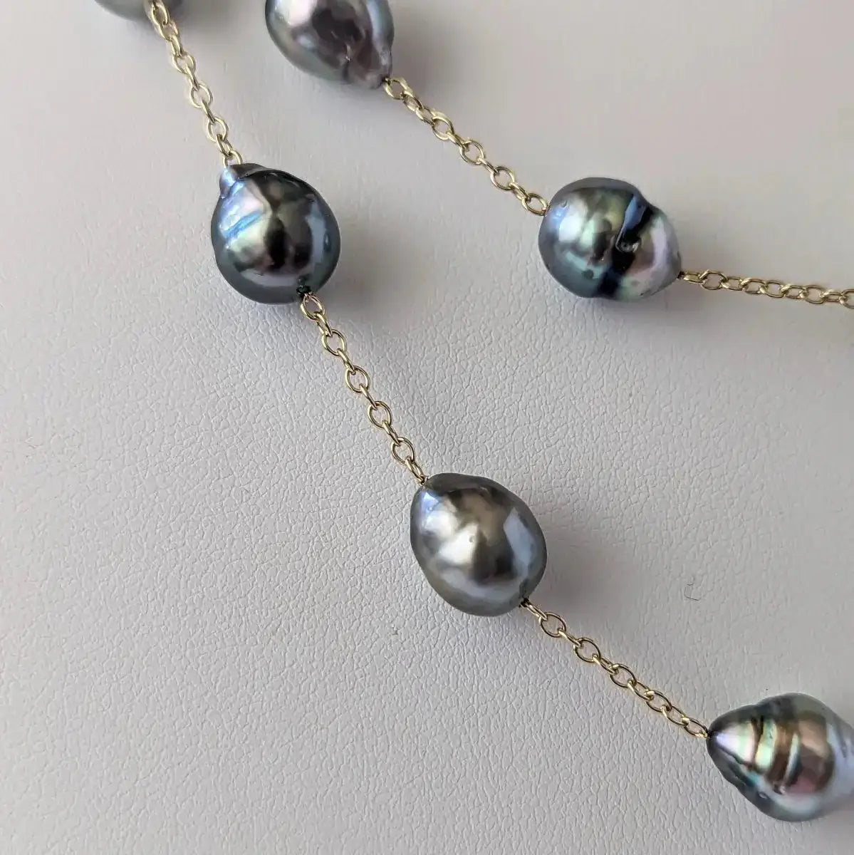 9-11mm Semi-Baroque Tahitian Pearl Station Long Necklace