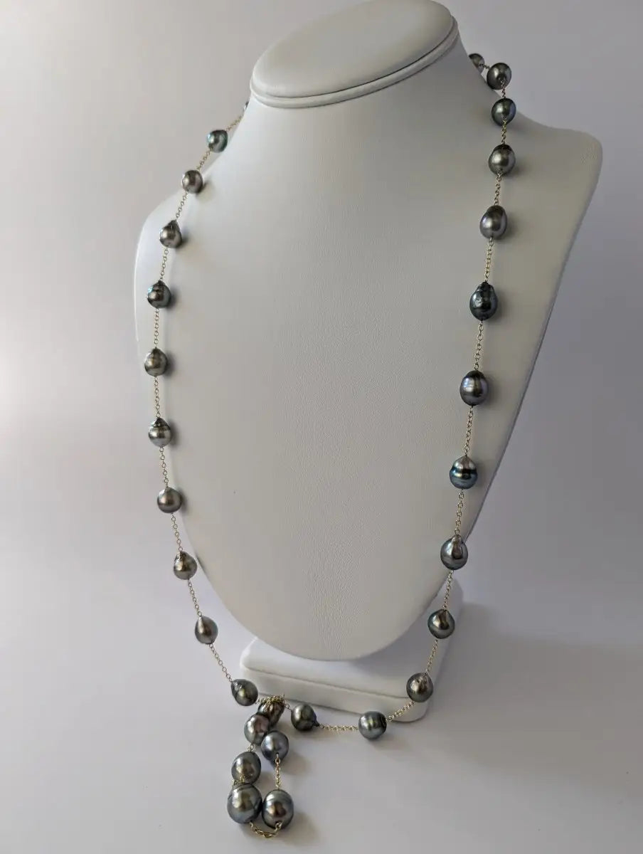 9-11mm Semi-Baroque Tahitian Pearl Station Long Necklace - Marina Korneev Fine Pearls