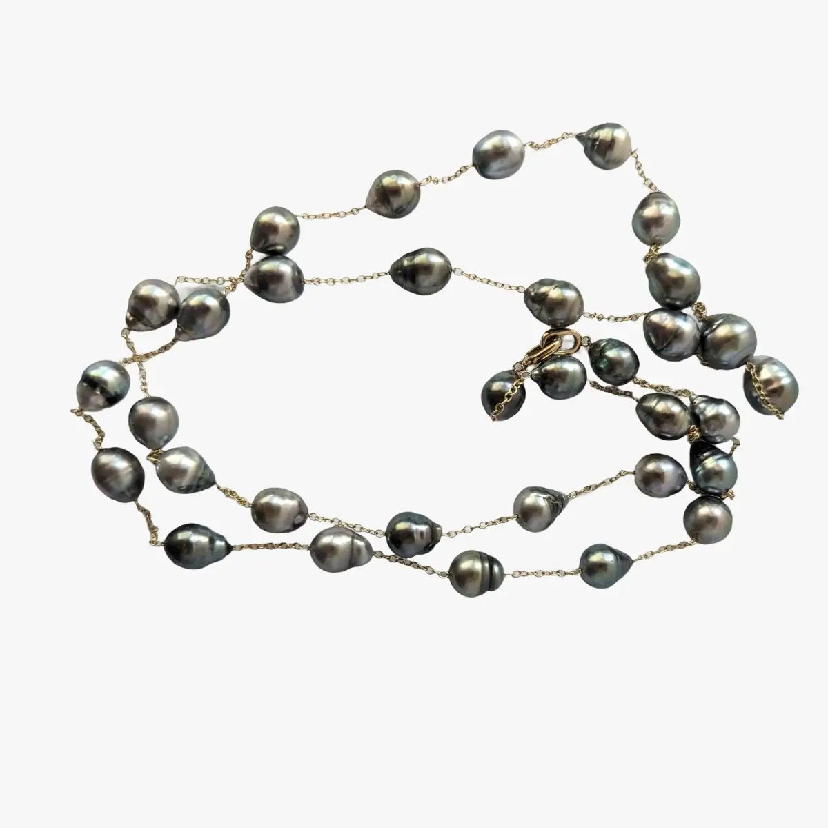 9-11mm Semi-Baroque Tahitian Pearl Station Long Necklace - Marina Korneev Fine Pearls