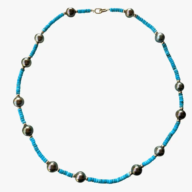 9-11mm Tahitian Pearl and Turquoise Necklace - Marina Korneev Fine Pearls