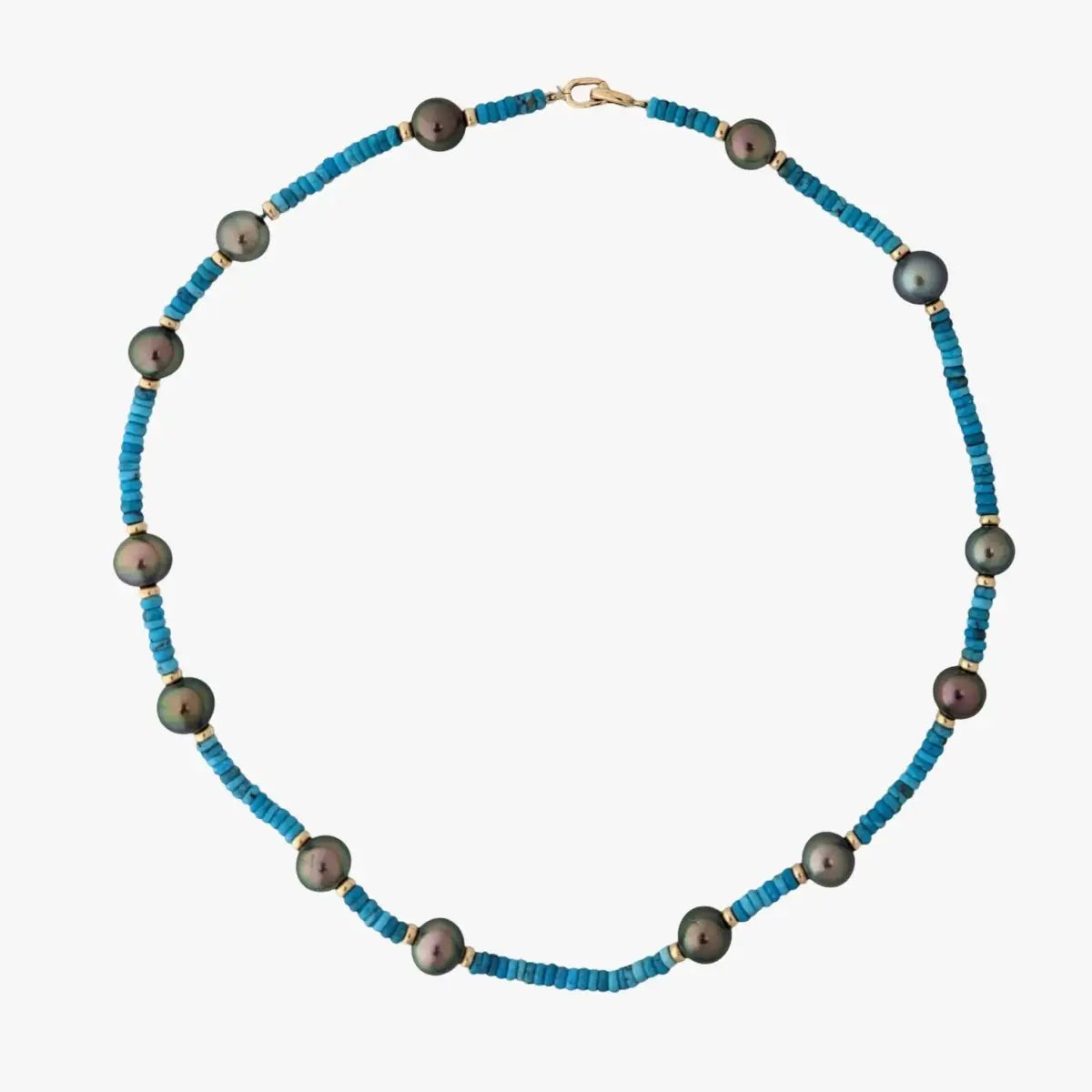 9-11mm Tahitian Pearl and Turquoise Necklace - Marina Korneev Fine Pearls