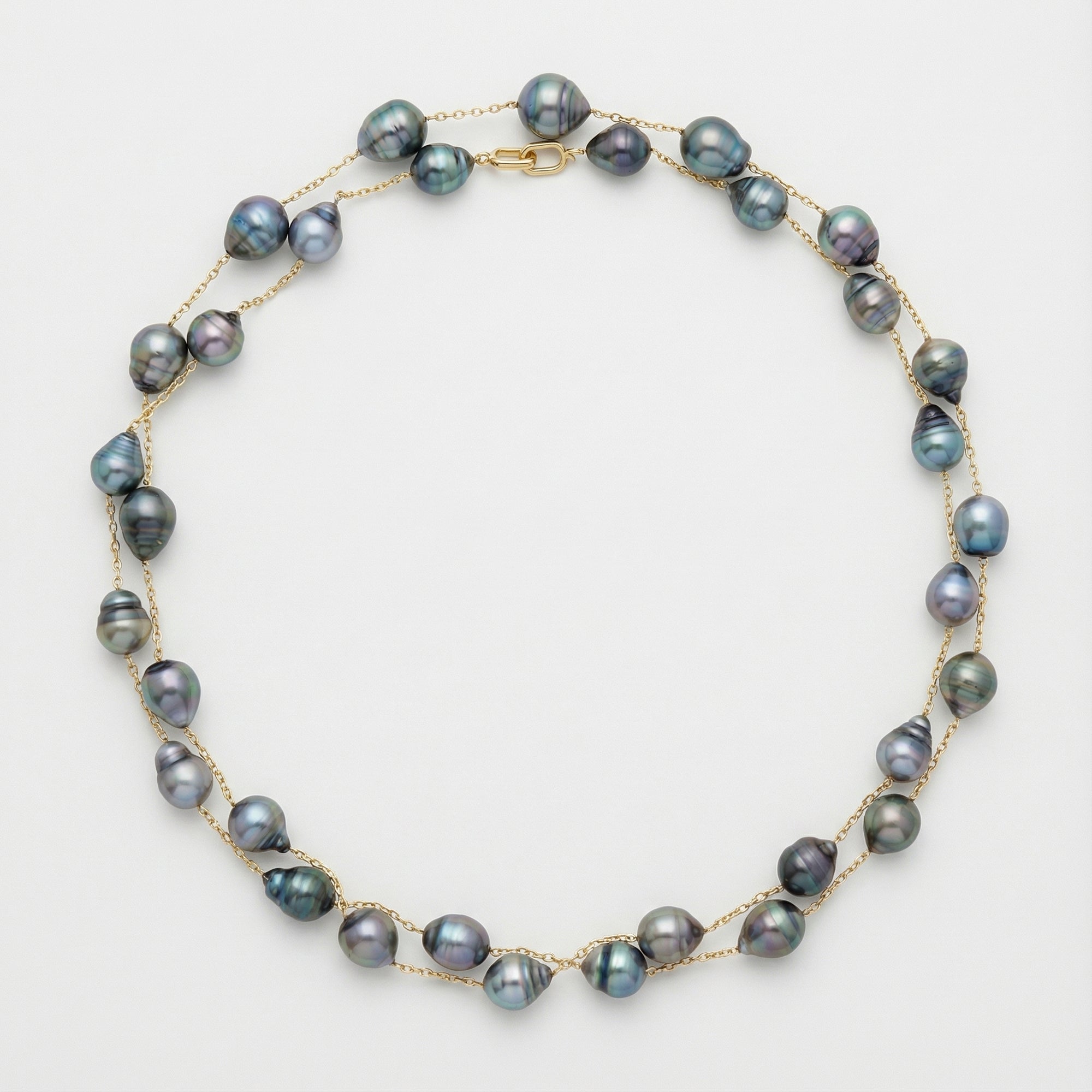 9 - 11mm Semi - Baroque Tahitian Pearl Station Long Necklace Elegant Necklaces by Marina Korneev