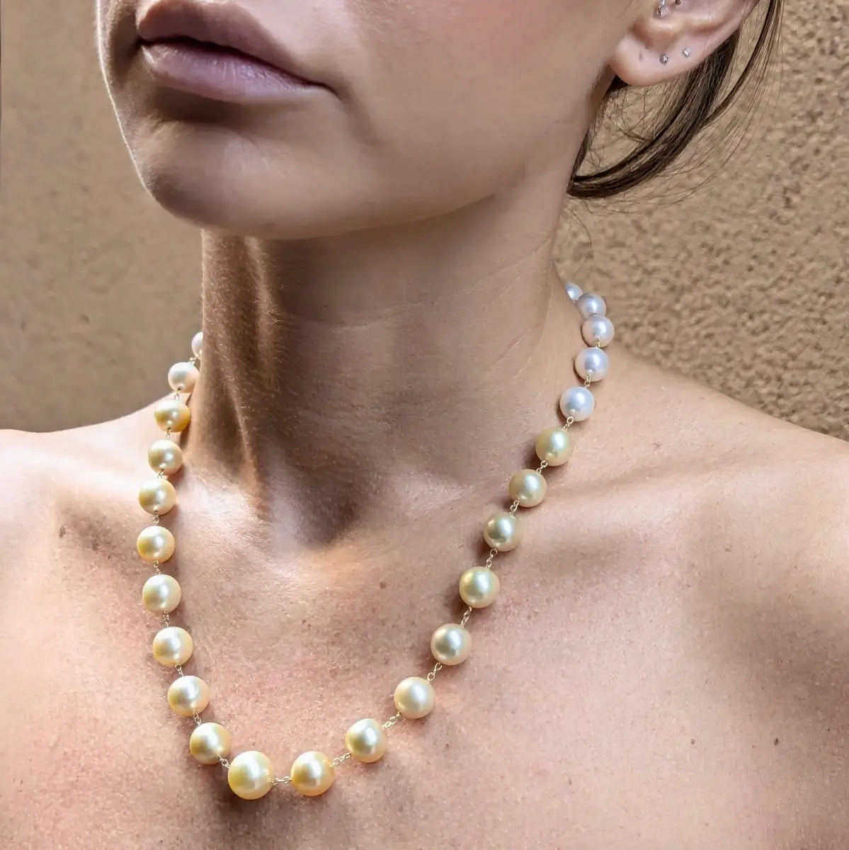 9 - 13mm Ombre Akoya and Golden South Sea Pearl Station Necklace - Marina Korneev