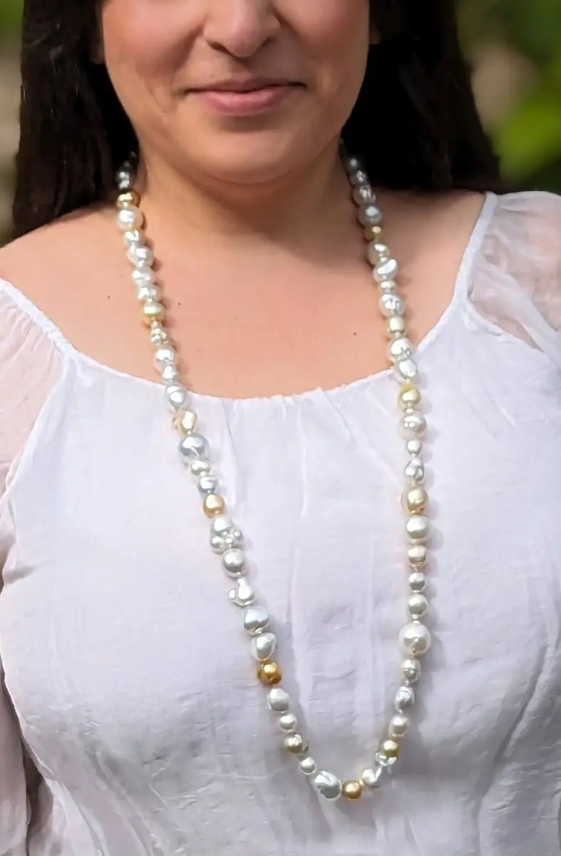 Harvest Strand: 9-19mm White &amp; Golden South Sea Pearl Necklace - Marina Korneev Fine Pearls