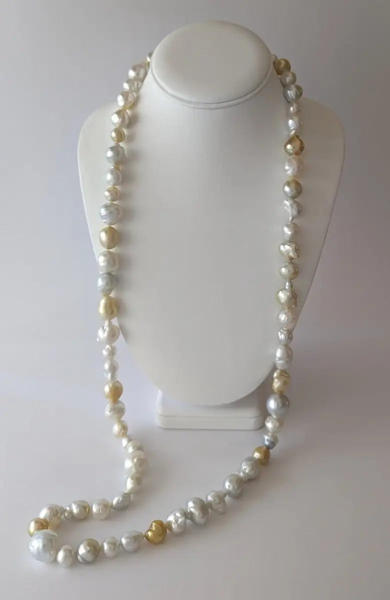 Harvest Strand: 9-19mm White &amp; Golden South Sea Pearl Necklace - Marina Korneev Fine Pearls