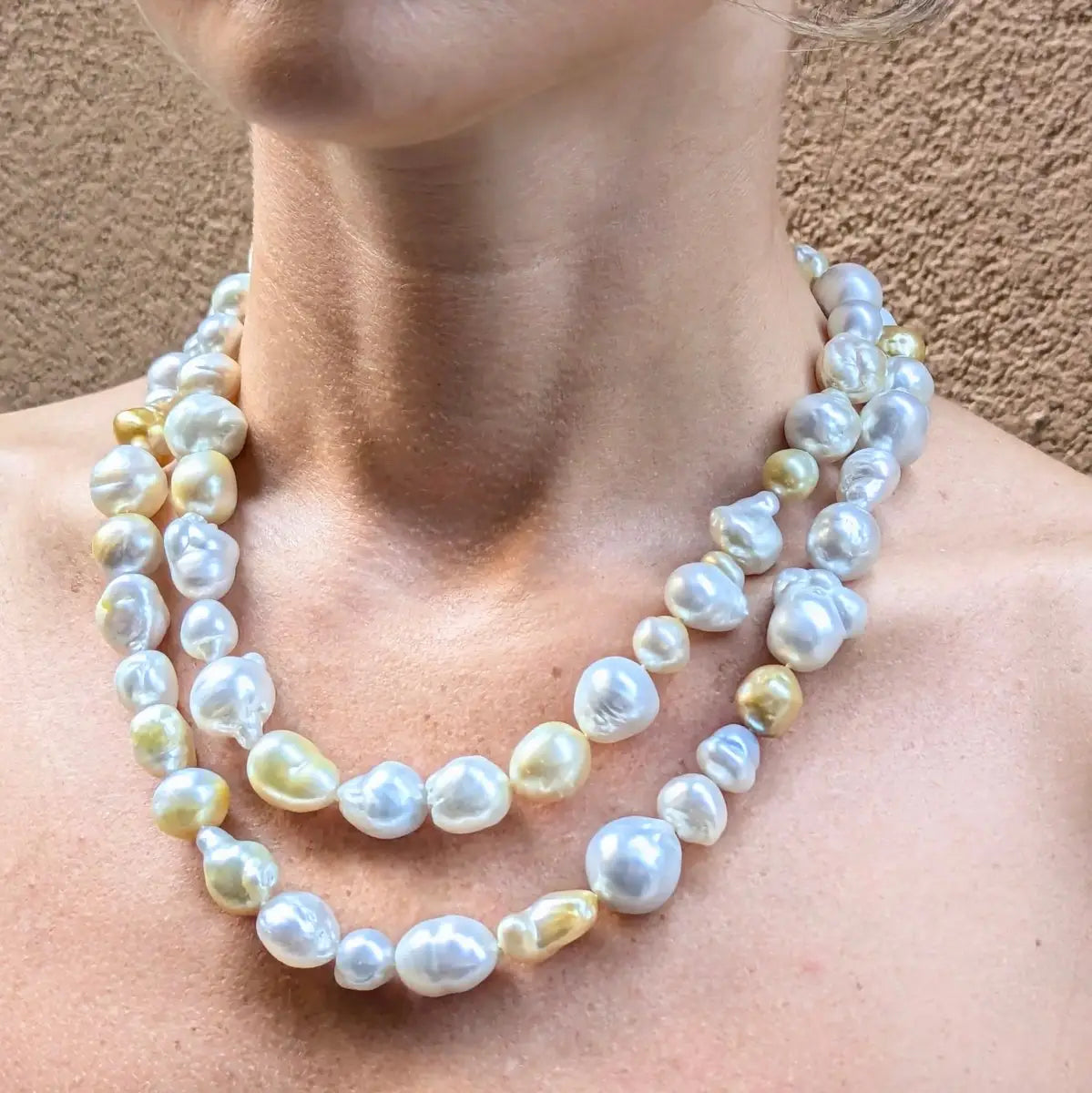 9 - 19mm Harvest Strand: White &amp; Golden South Sea Pearl Necklace - Marina Korneev