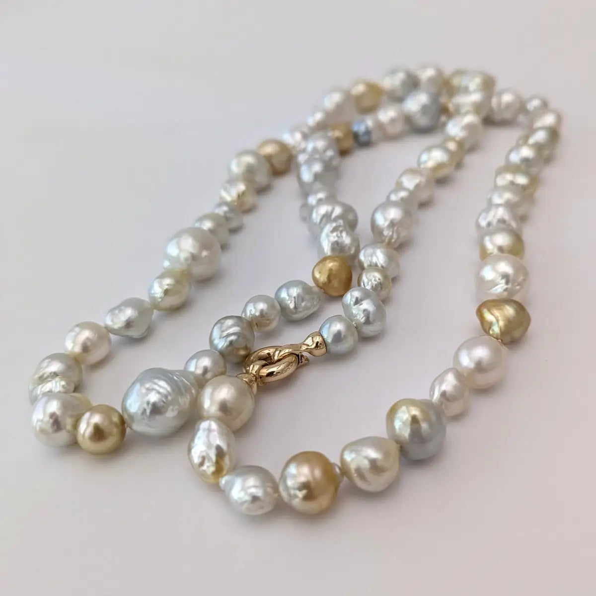 Harvest Strand: 9-19mm White &amp; Golden South Sea Pearl Necklace - Marina Korneev Fine Pearls