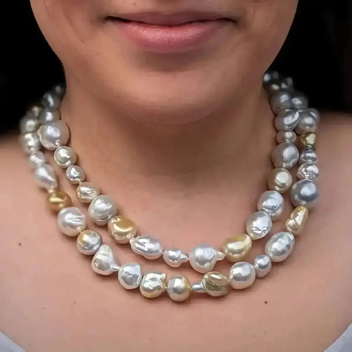 9 - 19mm Harvest Strand: White & Golden South Sea Pearl Necklace - Marina Korneev
