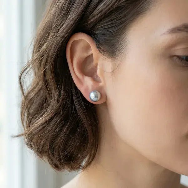 9.0-9.5mm Blue Akoya Stud Earrings