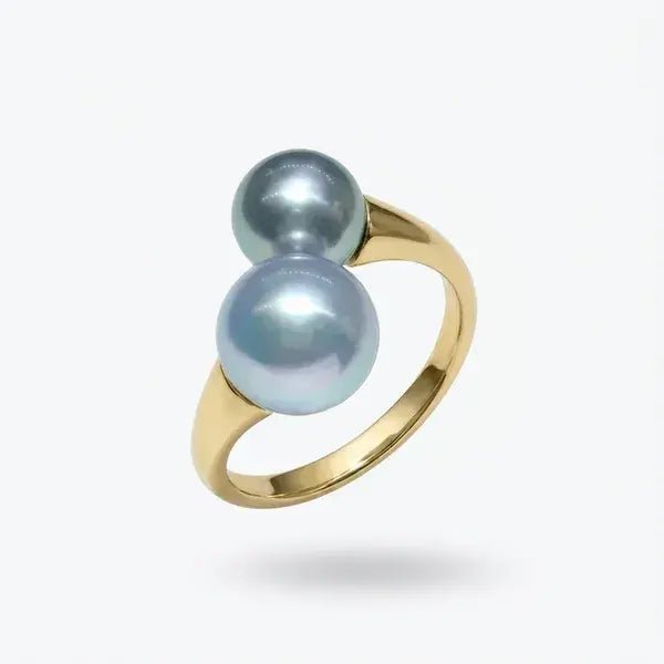 White South Sea and Tahitian Pearl Double Pearl Ring Elegant Rings by Marina Korneev