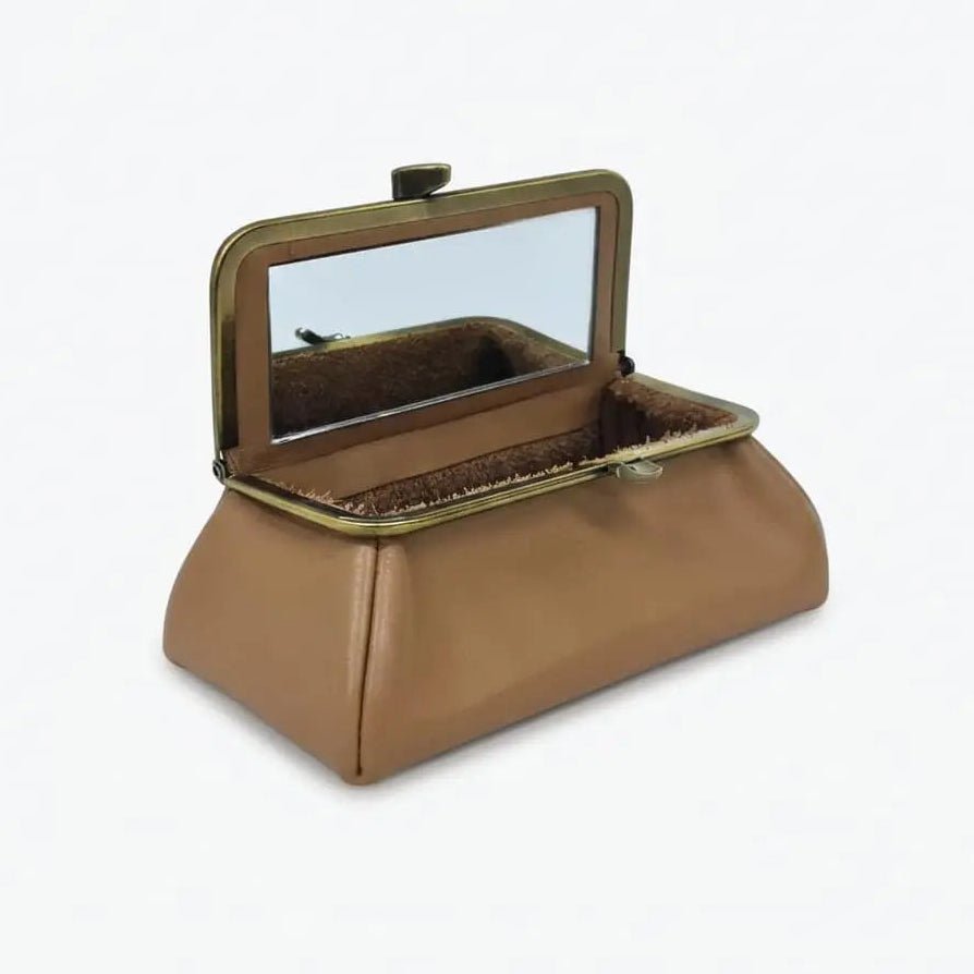 Camel Brown Handmade Genuine Leather Travel Bag Elegant Cosmetic Bag by Marina Korneev
