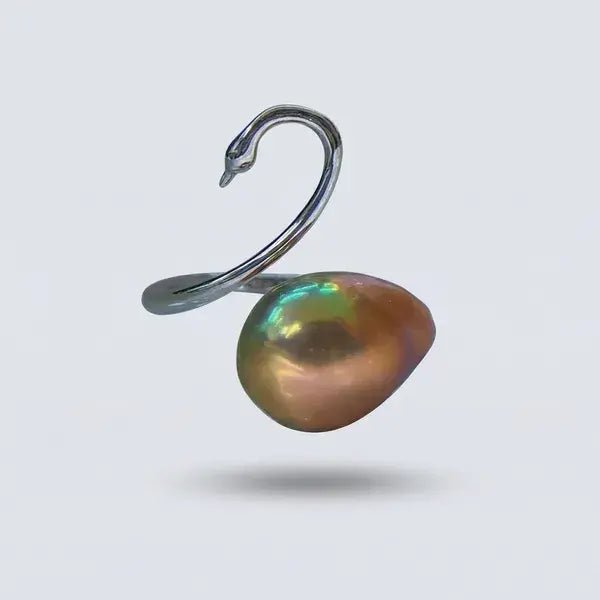 Chinese Freshwater Baroque Pearl Swan Ring Elegant Rings by Marina Korneev