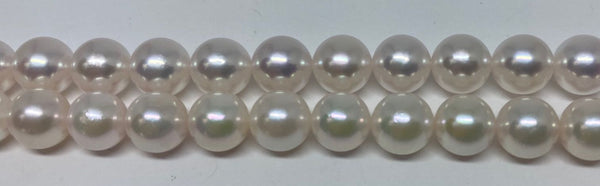 Two Akoya strands, both labeled AAA by different sellers — clearly not the same quality.