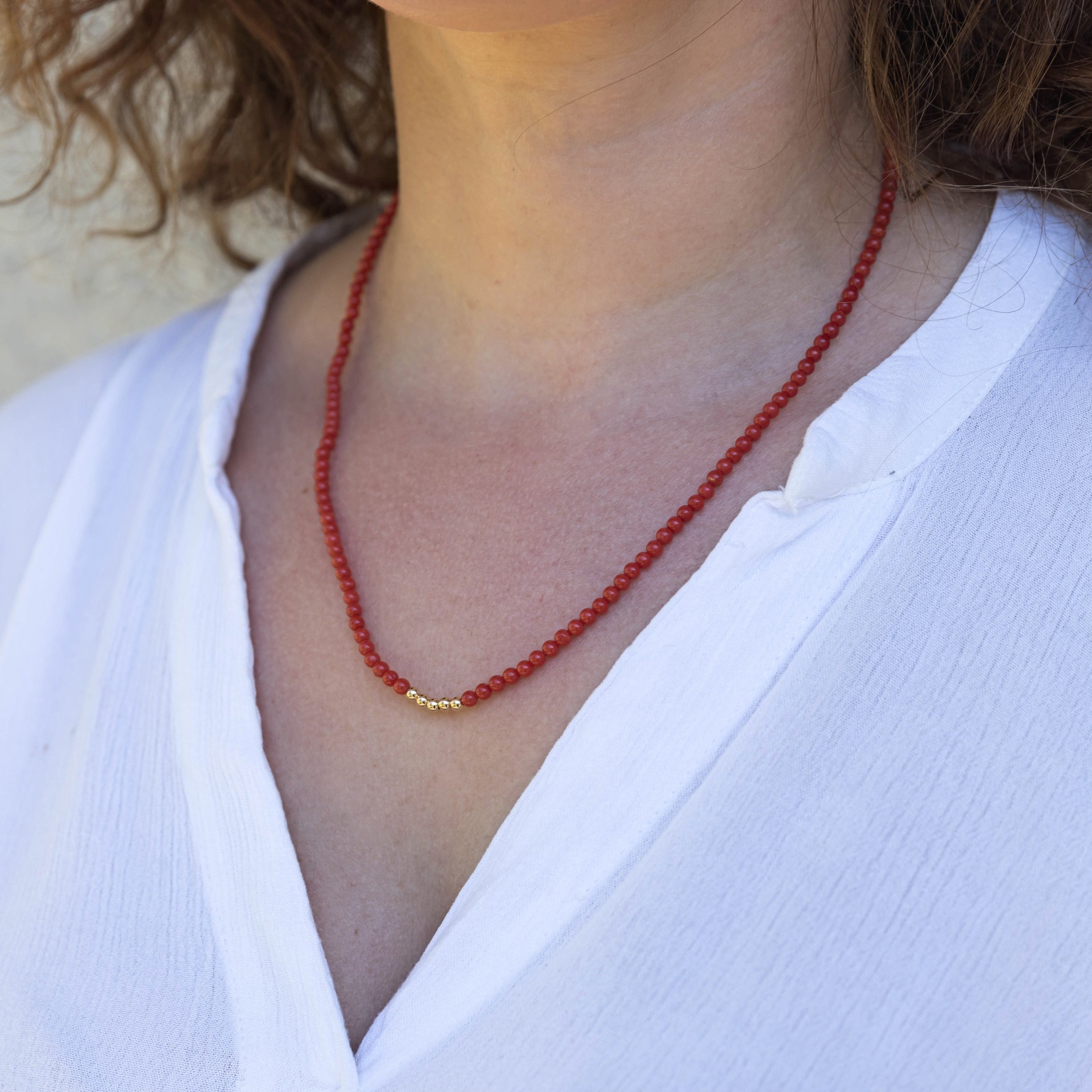 Mediterranean Coral and 14K Gold Beads Necklace – Marina Korneev