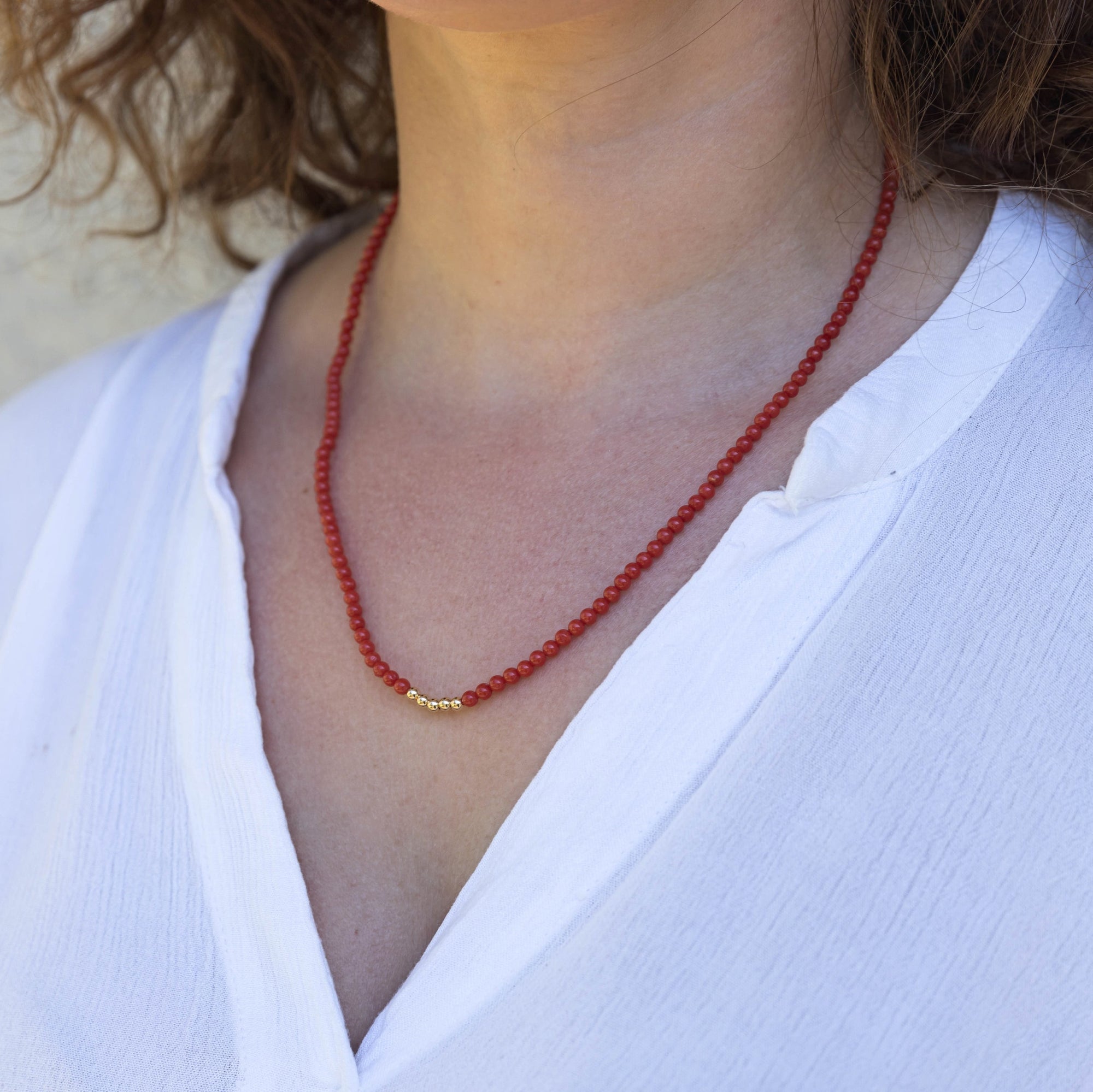 Mediterranean Coral and 14K Gold Beads Necklace - Marina Korneev