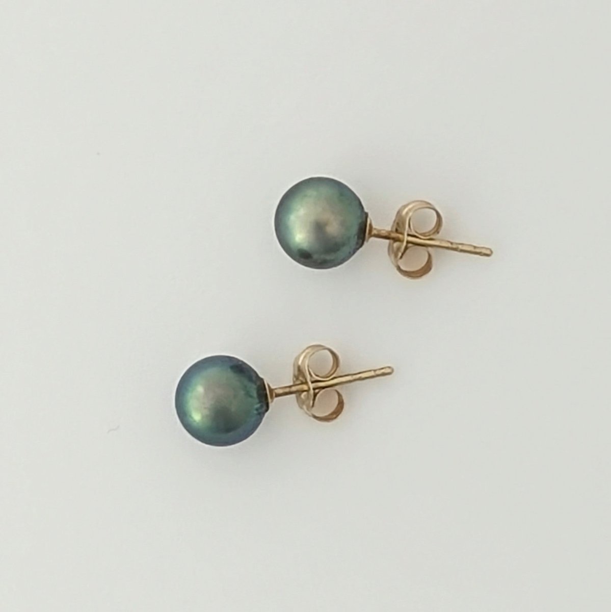 7-8mm Tiny Green Tahitian Pearl Stud Earrings - Marina Korneev Fine Pearls