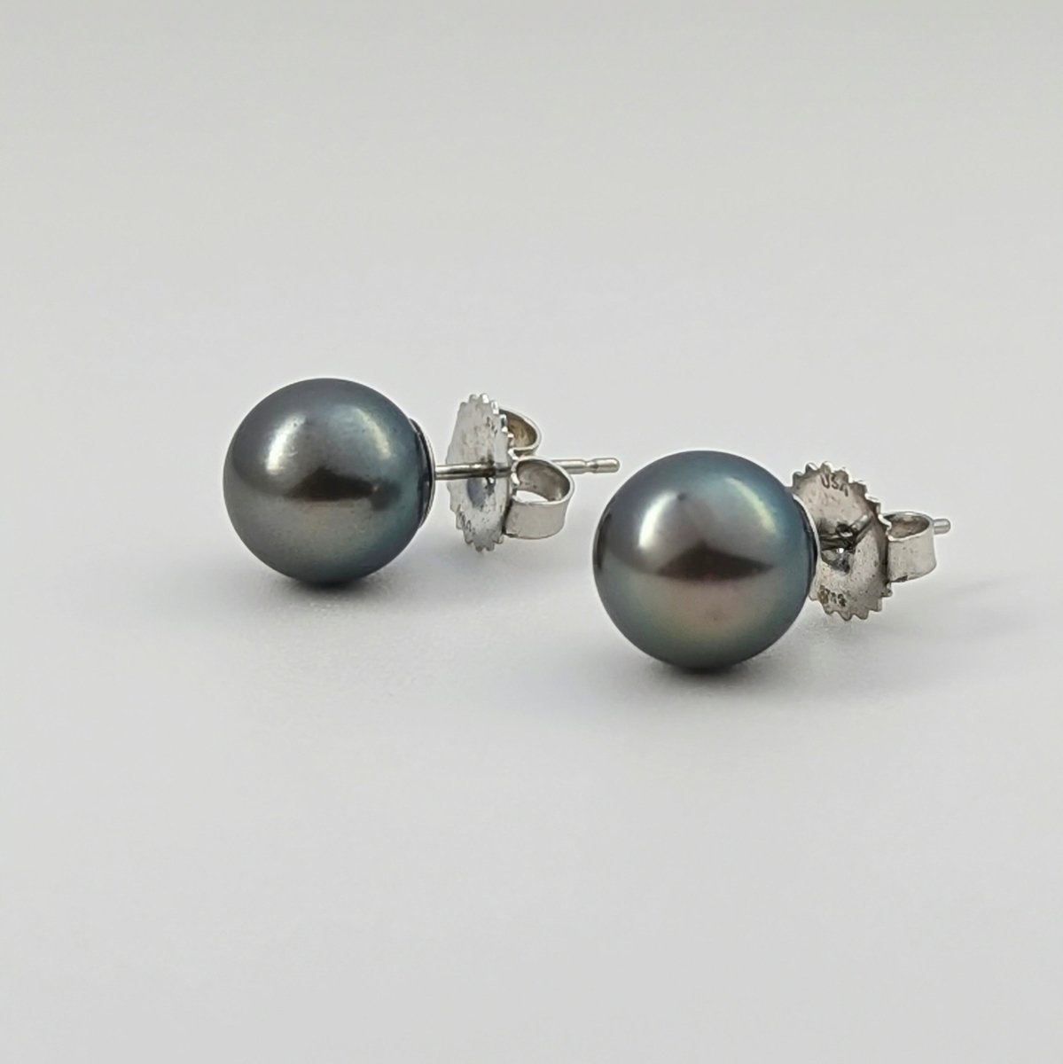 8-9mm Green Gray Tahitian Pearl Stud Earrings - Marina Korneev Fine Pearls