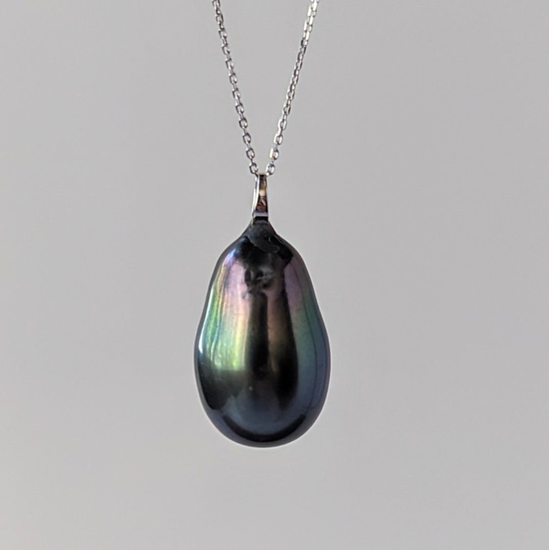 11 - 12mm Long Tahitian Pearl Pendant Elegant Pendants by Marina Korneev