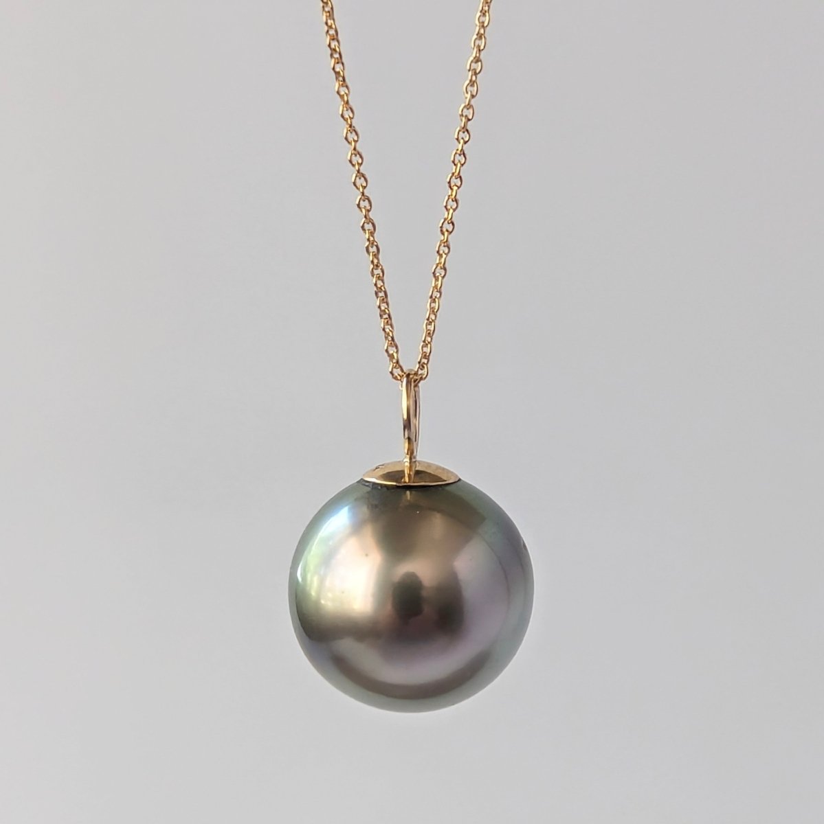 12 - 13mm Olive Round Tahitian Pearl Pendant Elegant Pendants by Marina Korneev