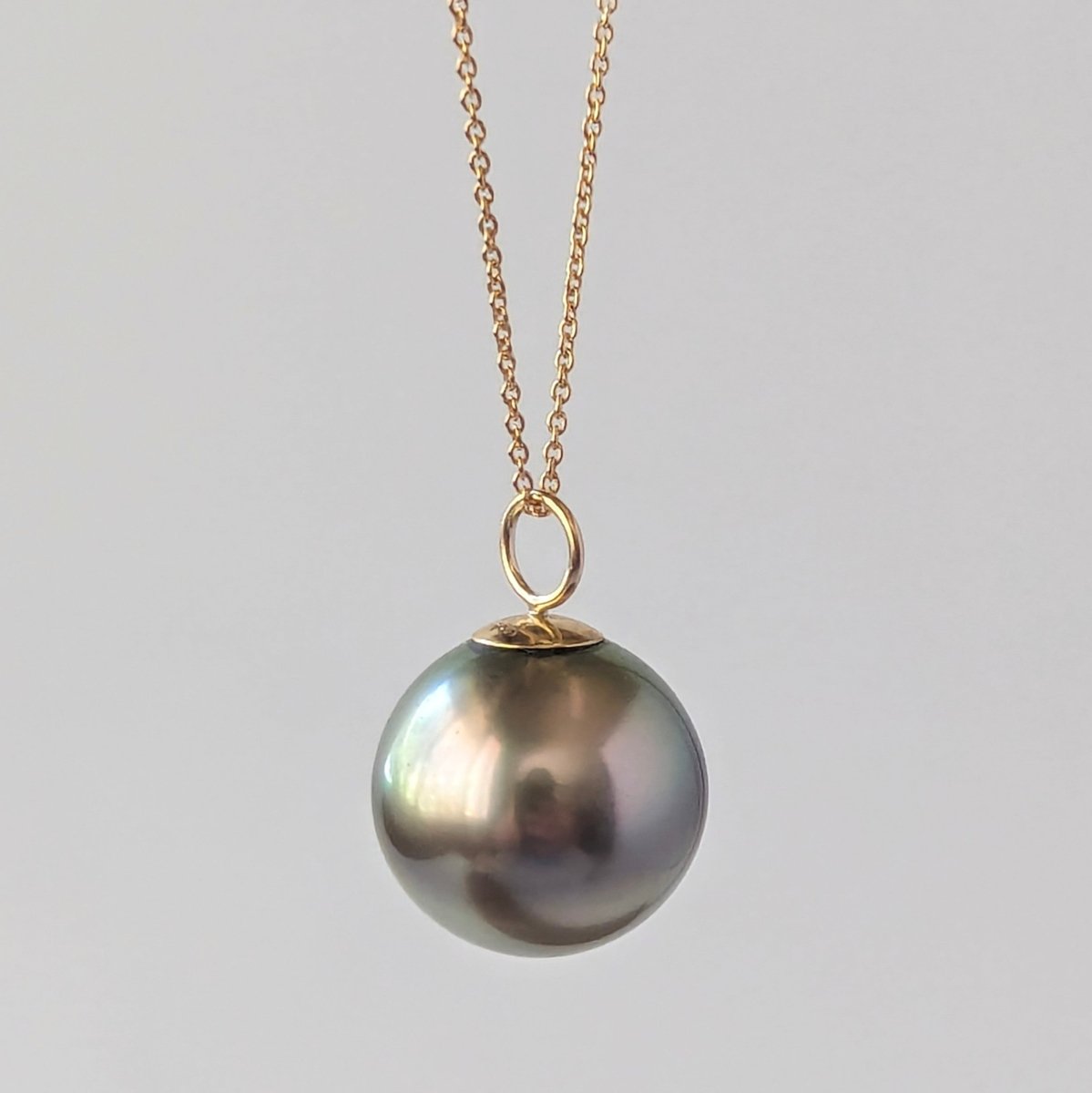 12 - 13mm Olive Round Tahitian Pearl Pendant Elegant Pendants by Marina Korneev