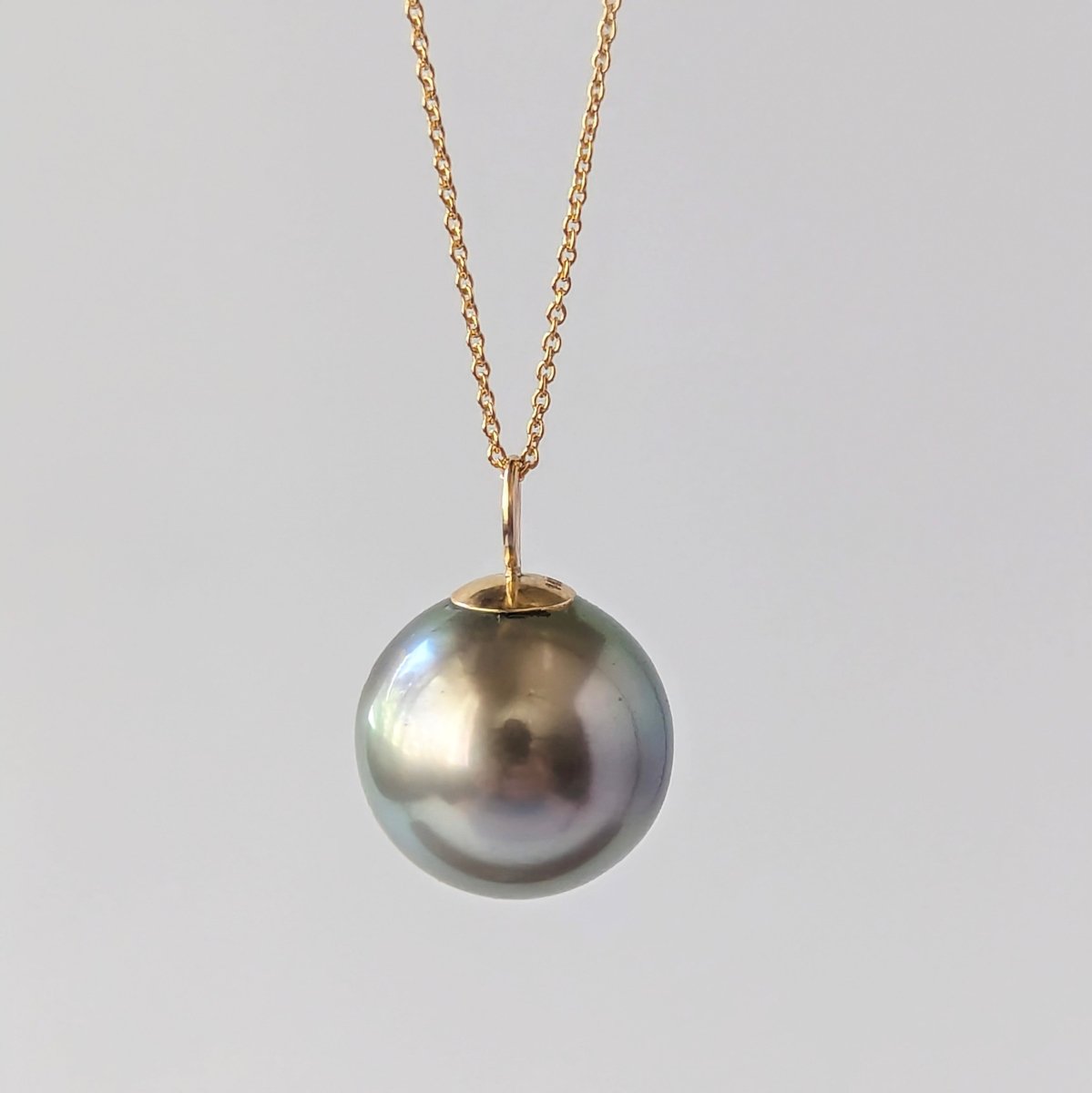 12 - 13mm Olive Round Tahitian Pearl Pendant Elegant Pendants by Marina Korneev