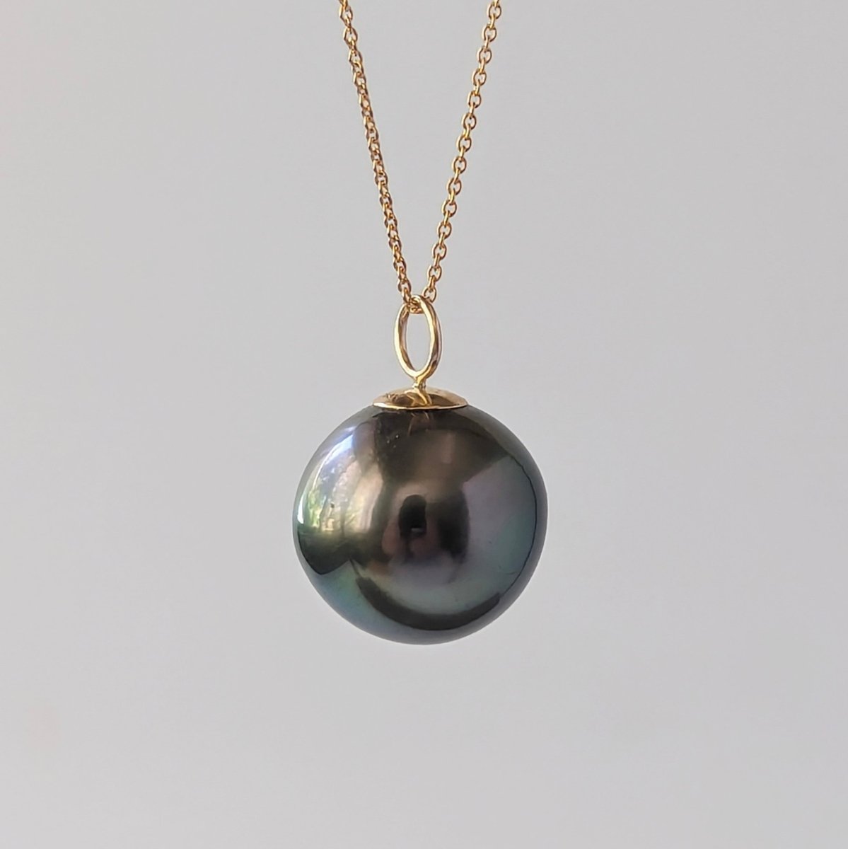 13 - 14mm Green Round Tahitian Pearl Pendant Elegant Pendants by Marina Korneev