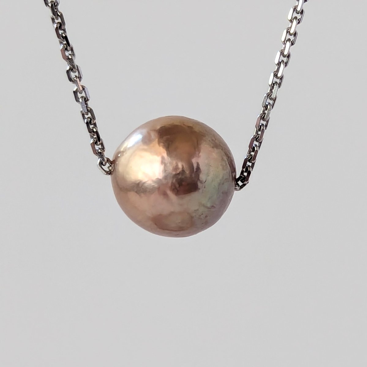 11 - 12mm Freshwater Edison Pearl Solitaire Chain Necklace Elegant Necklaces by Marina Korneev