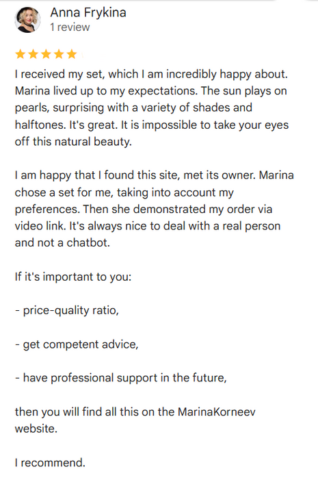 Five-star review on a white background with text praising a product and service.