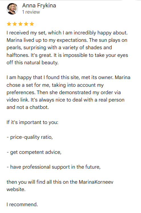 Five-star review on a white background with text praising a product and service.