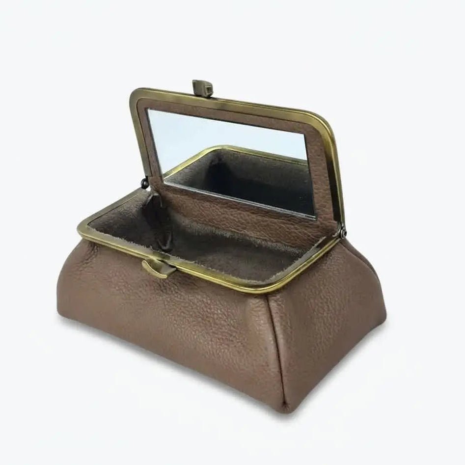 Taupe Handmade Genuine Leather Travel Bag - Elegant Cosmetic Bag - Marina Korneev