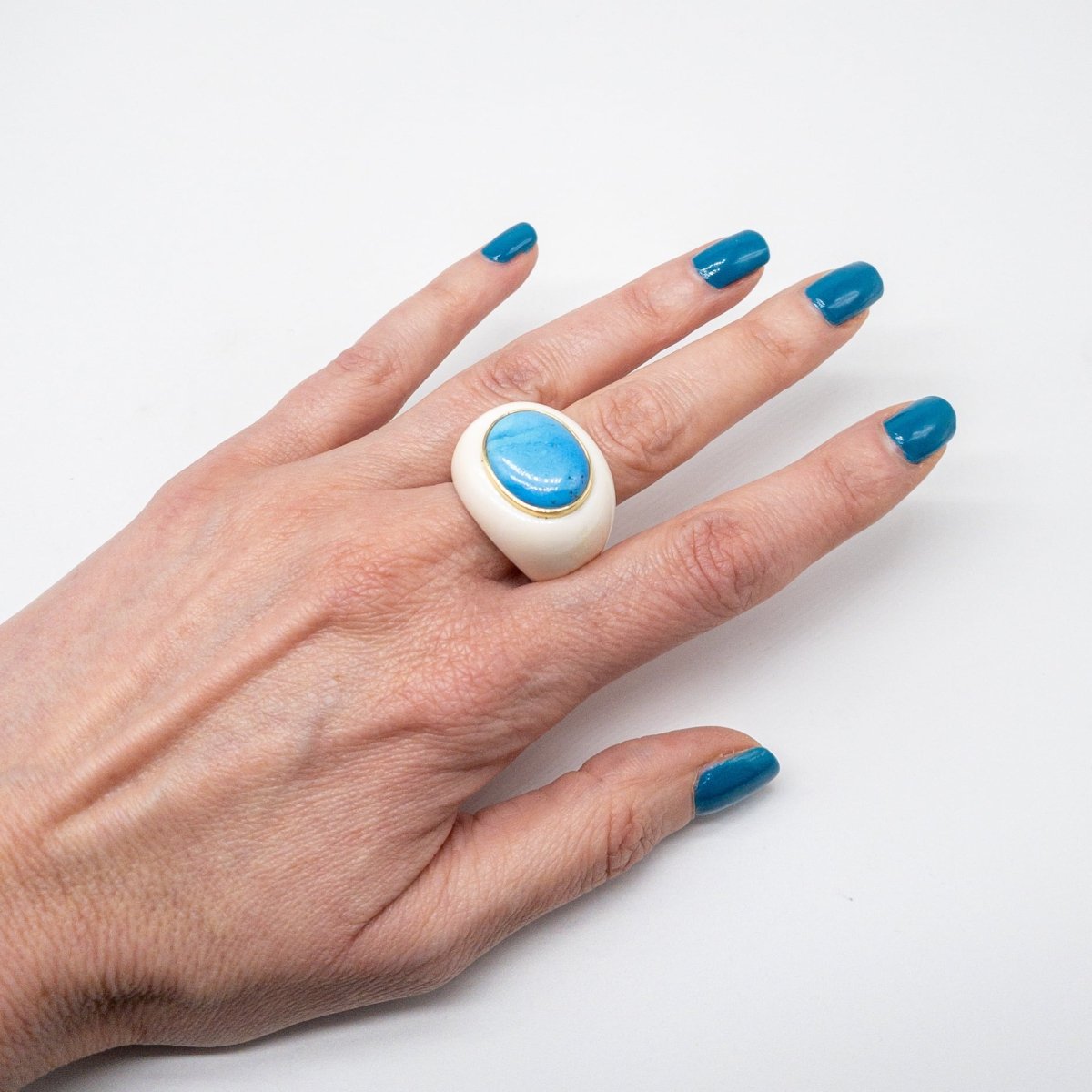 Vintage Walrus Tusk and Turquoise Ring - Marina Korneev
