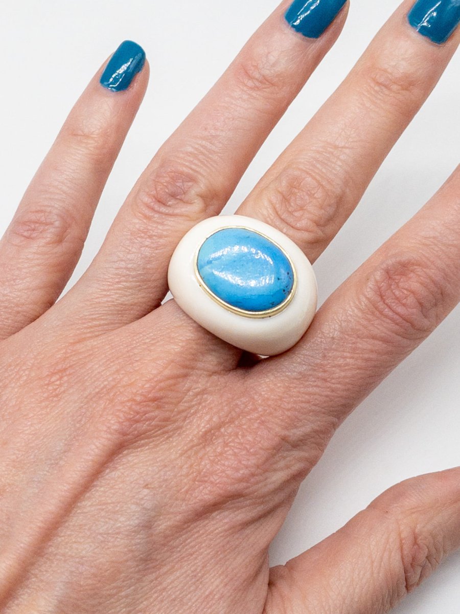 Vintage Walrus Tusk and Turquoise Ring Elegant Rings by Marina Korneev