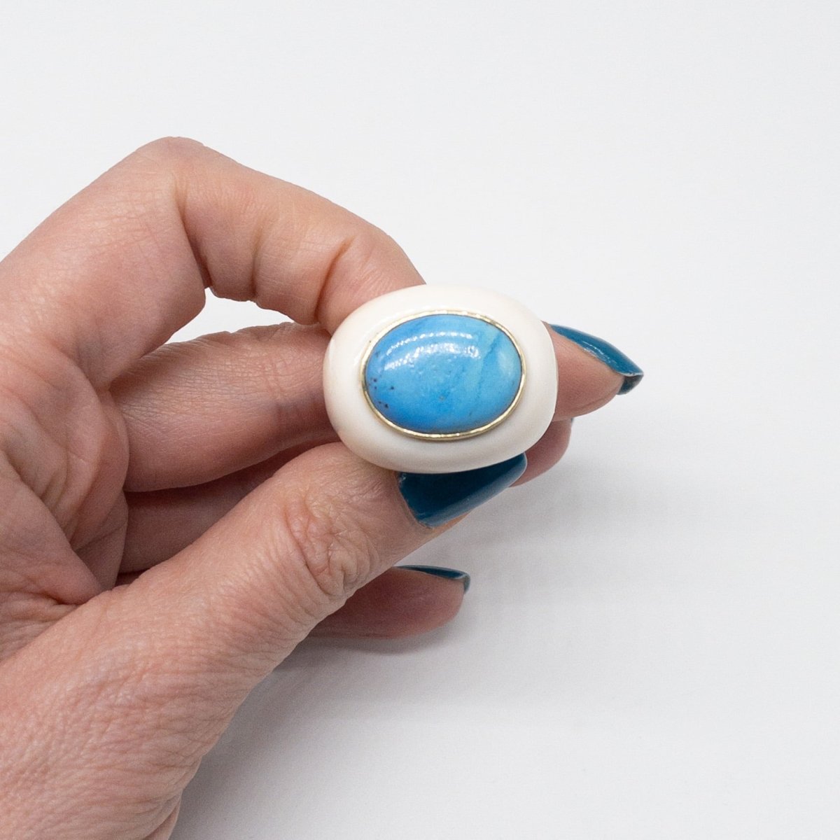 Vintage Walrus Tusk and Turquoise Ring Elegant Rings by Marina Korneev