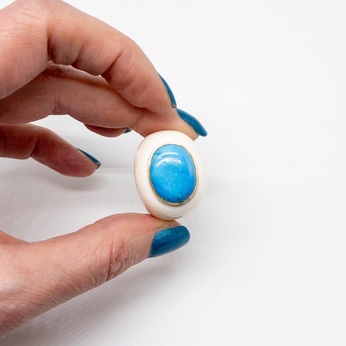 Vintage Walrus Tusk and Turquoise Ring Elegant Rings by Marina Korneev