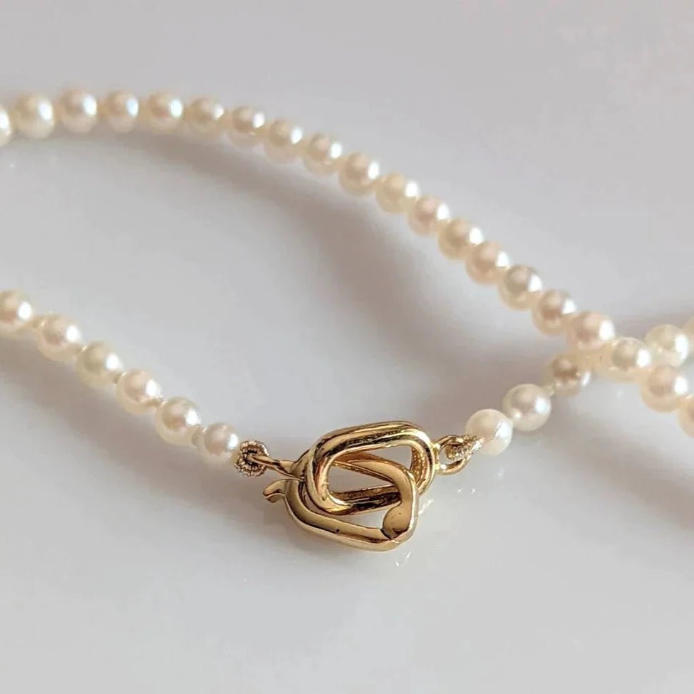 3.0-3.5mm White Seed Bead Nucleated Freshwater Pearl Necklace w/Gold Beads - Marina Korneev